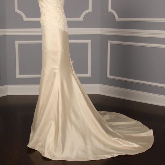ANNE BARGE Bridal Wedding Dress Ivory Silk Lace Strapless Sheath Morelle Gown 10 - Picture 7 of 13